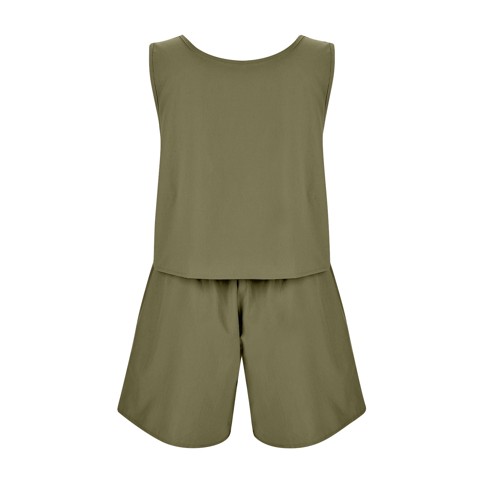 thumbnail image 5 of Conjunto de pantalones cortos sin mangas de cintura alta para mujer: ajuste holgado informal, dos piezas para primavera/verano, estilo versátil para la playa/vacaciones, 5 of 5